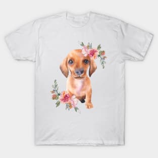 Cute Dachshund Puppy Dog Watercolor Art T-Shirt